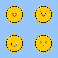 conjunto colección lindo sol emoticon dibujos animados icono ilustración diseño aislado plano dibujos animados estilo vector