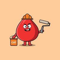 Cute cartoon blood drop as a builder painting vector