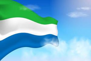 Sierra Leone flag in the clouds. Vector flag waving in the sky. National day realistic flag illustration. Blue sky vector.