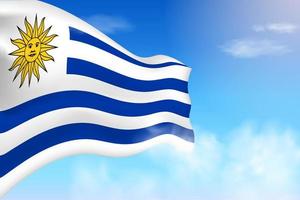 bandera de uruguay en las nubes. bandera vectorial ondeando en el cielo. ilustración realista de la bandera del día nacional. vector de cielo azul.