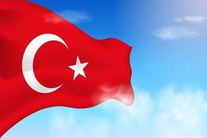 Turkey flag in the clouds. Vector flag waving in the sky. National day realistic flag illustration. Blue sky vector.