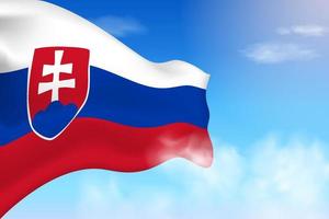 Slovakia flag in the clouds. Vector flag waving in the sky. National day realistic flag illustration. Blue sky vector.