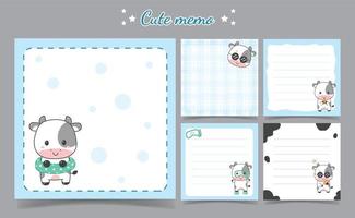 cute cow summer memo notes Template for Greeting Scrap booking Card Design. vector