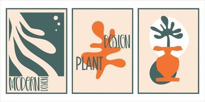 Aesthetic matisse poster set isolated with text. Modern minimal design collection. Abstract vector illustration. Vintage nature graphic. Abstract art background vector. Trendy floral design.