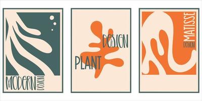 Aesthetic matisse poster set isolated with text. Modern minimal design collection. Abstract vector illustration. Vintage nature graphic. Abstract art background vector. Trendy floral design