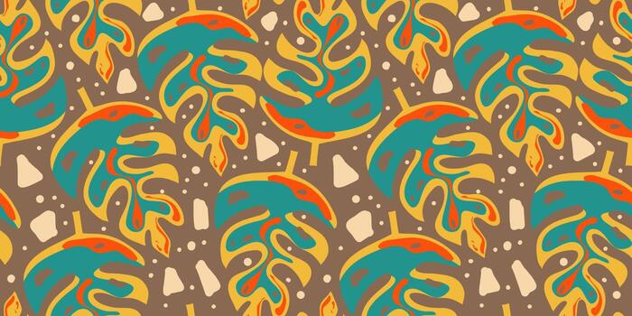 Aesthetic boho jungle seamless pattern for print design. Boho botanical tropic floral background. Modern exotic floral jungle pattern. Geometric texture. Print design vector