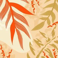 fondo estético abstracto selva boho con hojas tropicales. selva boho en estilo moderno. arte de fondo floral de hoja étnica. diseño plano dibujado a mano contemporáneo. arte tropical abstracto vector