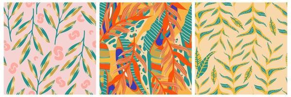 conjunto de patrones sin fisuras de la jungla boho estética para el diseño de impresión. fondo floral tropical de la colección botánica boho. patrón de selva floral exótico moderno. textura geométrica. diseño de impresión. vector