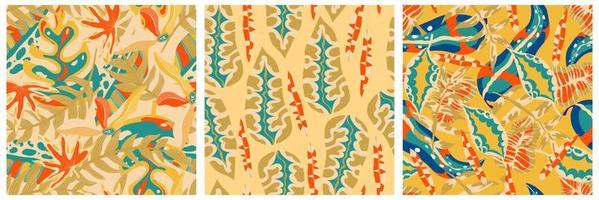 conjunto de patrones sin fisuras de la jungla boho estética para el diseño de impresión. fondo floral tropical de la colección botánica boho. patrón de selva floral exótico moderno. textura geométrica. diseño de impresión. vector