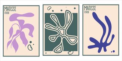 Aesthetic matisse poster set isolated with text. Modern minimal design collection. Abstract vector illustration. Vintage nature graphic. Abstract art background vector. Trendy floral design