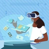Student Arrange Her Task With Virtual Headset Concept vector