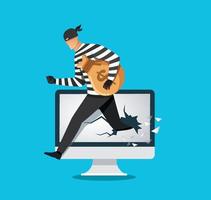 Hacker, thief hacking into a computer. vector illustration