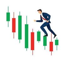 Businessman running on financial bar graph vector illustration