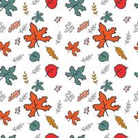 Autumn seamless pattern with abstract leaves in doodle style vector