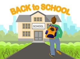 Welcome back to school concept. School building on the background and student goes to school vector