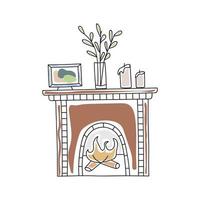 fireplace in doodle style vector