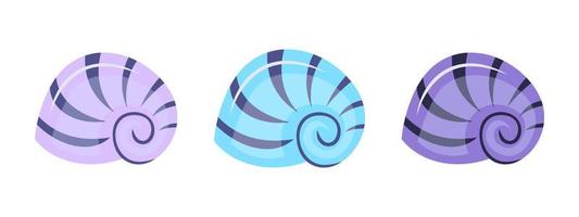 Colorful shellfish symbol isolated on white background. Vector illustration. Shells underwater icon set frame of sea shells.Summer concept with shells. Bright cartoon seashell icon, nature aquatic.