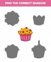 Education game for children find the correct shadow set of cartoon muffin vector