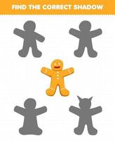 Education game for children find the correct shadow set of cartoon gingerbread vector