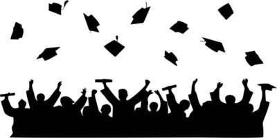 silueta de un graduado que celebra la graduación lanzando una toga al aire. ilustración de graduación llena de felicidad y orgullo. el graduado que tira la toga. vector editable en formato eps10