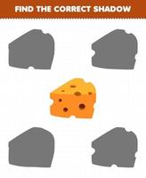 Education game for children find the correct shadow set of cartoon cheese vector