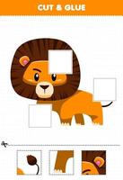 Education game for children cut and glue cut parts of cute cartoon animal lion and glue them printable worksheet vector