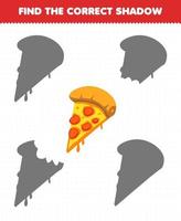 Education game for children find the correct shadow set of cartoon pizza vector