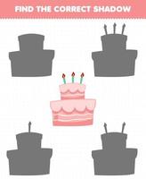 Education game for children find the correct shadow set of cartoon cake vector