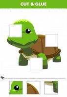 Education game for children cut and glue cut parts of cute cartoon animal turtle and glue them printable worksheet vector