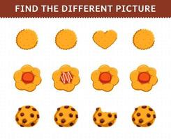 Education game for children find the different picture in each row foods snack biscuit cookie vector