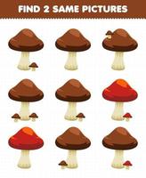 Education game for children find two same pictures vegetable mushroom vector