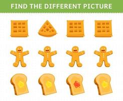 Education game for children find the different picture in each row foods snack biscuit cookie vector