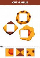 Education game for children cut and glue cut parts of cute cartoon food biscuit cookie and glue them printable worksheet vector