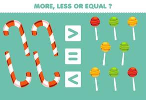 Education game for children more less or equal count the amount of cartoon food candy vector