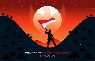 día de la independencia de indonesia con escena de montaña y palmeras vector
