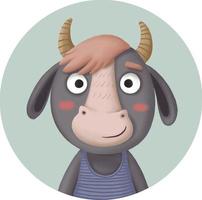 Cute round icon with cartoon character bull vector