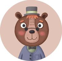 lindo icono redondo con un oso de dibujos animados en un sombrero vector