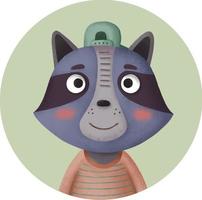 Cute round icon with a cartoon raccoon vector