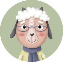 Cute round icon with a cartoon goat in glasses vector