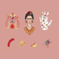 frida kahlo lindo vector de paquete de ilustración con adorno mexicano perfecto para golosinas de arte cultural, prendas de vestir, telas y artículos de papelería