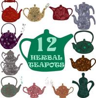 Herbat tea pot collection decorative kettles vector