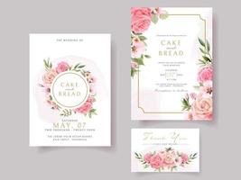 Pink rose and cherry blossom wedding invitation card template vector