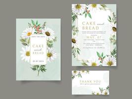 conjunto de tarjeta de invitación de boda hermosa flor blanca vector
