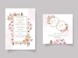 Pink rose and cherry blossom wedding invitation card template vector
