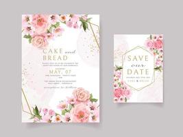 plantilla de tarjeta de invitación de boda rosa rosa y flor de cerezo vector