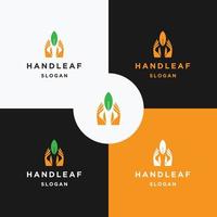 Hand Leaf logo icon flat design template vector