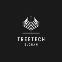 icono de estilo lineal del logotipo de tecnología de árbol en fondo negro vector