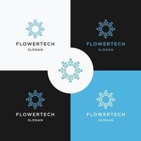 plantilla de diseño de icono de logotipo de flor tecnología vector