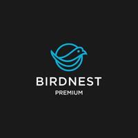 simple and minimal bird nest icon logo line illustration with leaf symbol vector