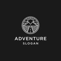 icono de arte de línea de logotipo de aventura en fondo negro vector